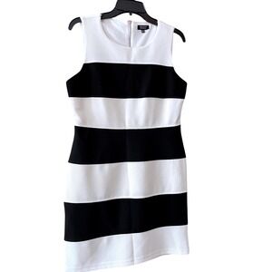 Spense Petite Black White Striped Sleeveless Shift Dress 10P EUC